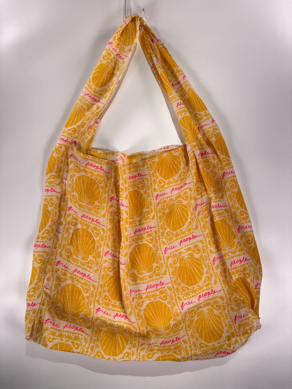 Free People Slouchy Reusable Tote Bag Seashell Logo Print Yellow Pink O - Picture 3 of 8